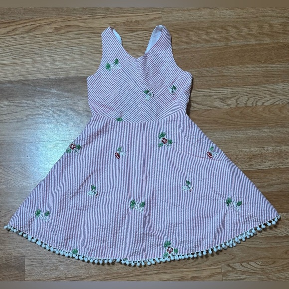 Rare Editions Pink Striped Embroidered Girls' Sundress Sun Dress Size 7 - Picture 1 of 7